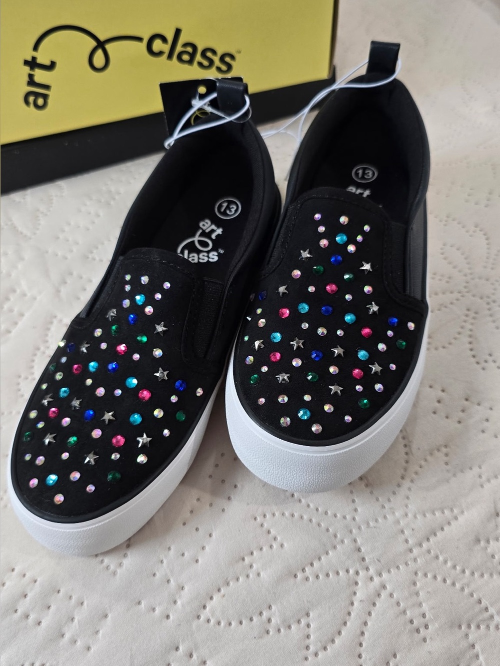 Art Class Hanna Rhinestone Star Slip-On Sneakers Black Kids Size 13 NWT
